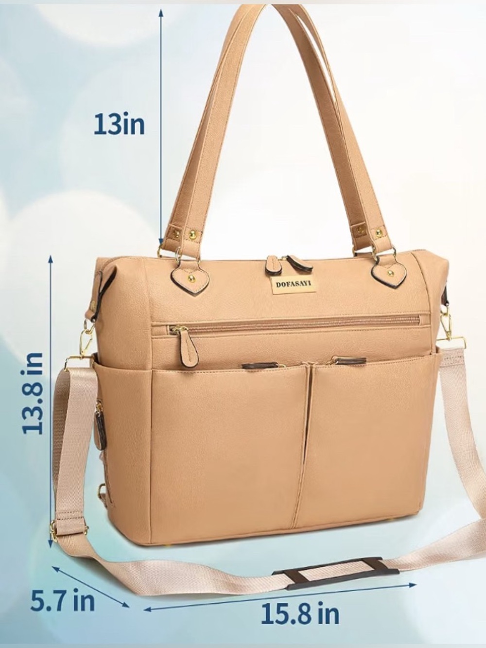 Beige Vegan Leather Diaper Bag / Work Tote